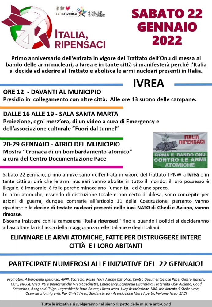IVREA - 25 associazioni eporediesi scendono in campo contro le armi atomiche